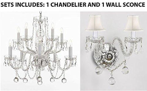 Set Of 2 - 1 Swarovski Crystal Chandelier All Crystal Chandelier Lighting With 40Mm Crystal Balls And 1 Murano Venetian Style All-Crystal Wall Sconce With Crystal Balls And-With White Shades - 1Eab6/Cs/1122/5+5Sw+1Eawhtshd/B6/2/386Sw
