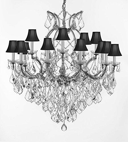 Maria Theresa Chandelier Crystal Lighting Fixture Pendant Ceiling Lamp For Dining Room Entryway Living Room Dressed With Large Luxe Diamond Cut Crystals H38" X W37" With Blackshades - A83-B90/Silver/Blackshades/21510/15+1Dc