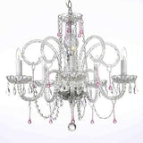 Swarovski Crystal Trimmed Chandelier Pink Crystal Chandelier Lighting H25" X W24" - A46-387/5Pink Sw