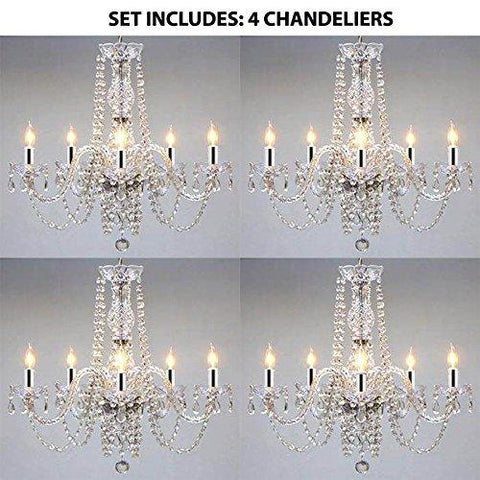 Set of 4- Empress Crystal (tm) Chandelier Chandeliers Lighting w/Chrome Sleeves! H25 x W24 - 4EA-GO-A46-B43/384/5