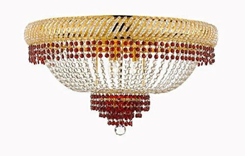 Flush French Empire Crystal Chandelier Lighting Trimmed With Ruby Red Crystal Good For Dining Room Foyer Entryway Family Room And More H16" X W23" - F93-B74/Cg/Flush/448/9
