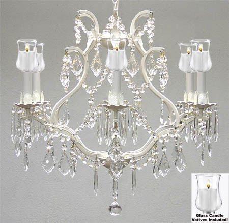 Empress Crystal (Tm) Chandelier W/ Candle Votives H19" W20" - For Indoor / Outdoor Use Great For Outdoor Events Hang From Trees / Gazebo / Pergola / Porch / Patio / Tent - A83-B31/White/3530/6