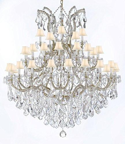 Swarovski Crystal Trimmed Chandelier Large Foyer / Entryway Maria Theresa Crystal Chandelier Lighting W/White Shade H 60" W 52" - Gb104-Whiteshade/B12/2756/36+1Sw