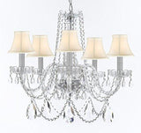 Swarovski Crystal Trimmed Murano Venetian Style Chandelier Crystal Lights Fixture Pendant Ceiling Lamp for Dining Room, Entryway , Living Room w/Large, Luxe Crystals! H25" X W24" w/ White Shades - A46-WHITESHADES/B93/B89/384/5SW