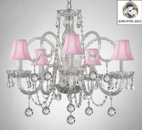 Crystal Chandelier With Pink Shades & Crystal Balls - A46-B6/Pinkshades/385/5