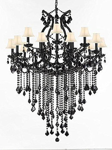 JET BLACK CHANDELIER CRYSTAL LIGHTING CHANDELIERS WITH WHITE SHADES 37X50 - A83-SC/B12/WHITE/21510/15+1