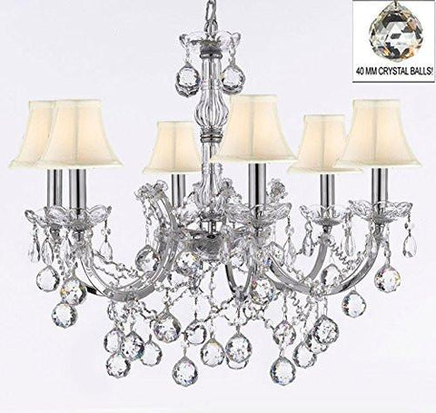 Maria Theresa Chandelier Lighting Empress Crystal (Tm) Chandeliers H 20" X W 22" Chrome Finish Dressed With Crystal Balls With White Shades - F83-Sc/Whiteshade/B6/Chrome/2528/6