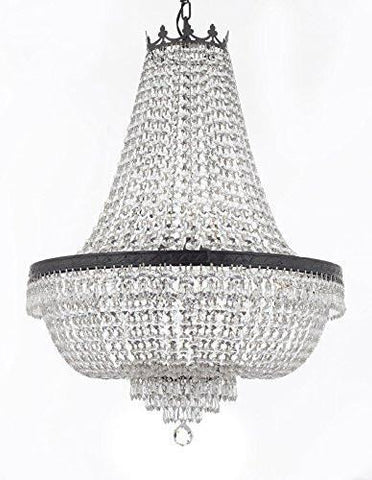 French Empire Crystal Chandelier Chandeliers Lighting H30" X W24" With Dark Antique Finish Good For Dining Room Foyer Entryway Family Room And More - F93-Cb/870/9