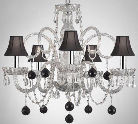 Crystal Chandelier Chandeliers Lighting with Black Crystal Balls and Shades W/Chrome Sleeves! - A46-B43/SC/B3/385/5 - BLACK BALLS&SHADES