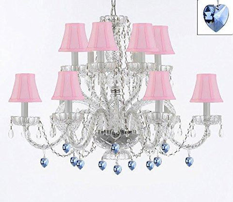 Murano Venetian Style All Empress Crystal (Tm) Chandelier With Blue Crystals And Shades - A46-B85/Sc/Pinkshades/385/6+6