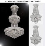 Set of 3-1 French Empire Crystal Chandelier Chandeliers H50" X W30" and 2 Empire Empress Crystal(tm) Wall Sconce Lighting W 12" H 17" - 1EA-CS/541/24+2EA-C121-V1800W12SC
