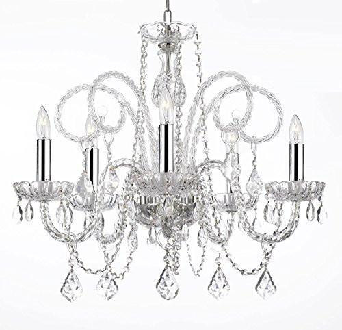Empress Crystal (Tm) Chandelier Lighting H25" X W24" With Chrome Sleeves Swag Plug In-Chandelier W/ 14' Feet Of Hanging Chain And Wire - A46-B15/B43/385/5