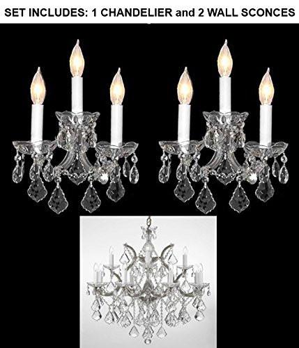 Set Of 3 - 1 Crystal Chandelier Lighting H 30" W 22" And 2 Maria Theresa Wall Sconce Crystal Lighting H14" x W11.5" Trimmed With Spectra (Tm) Crystal - Reliable Crystal Quality By Swarovski - 1Ea-Cs/B7/21532/12+1 + 2Ea-Cs/2813/3-Sw