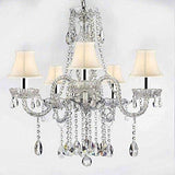 Authentic All Crystal Chandeliers Lighting Empress Crystal (TM) Chandeliers with White Shades W/Chrome Sleeves H27" X W24" - G46-B43/WHITESHADES/B14/384/5