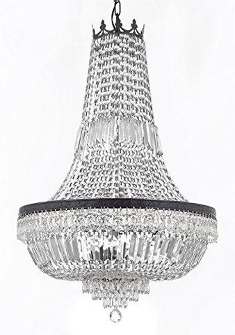 French Empire Crystal Chandelier Lighting With Dark Antique Finish Great for the Dining Room, Foyer, Entry Way, Living Room H36"X W30" - F93-B8/CB/870/14
