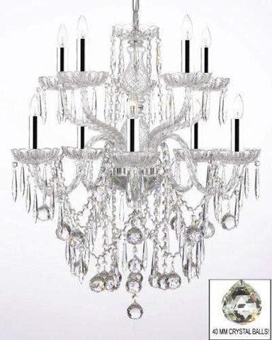 All Crystal Chandelier Lighting Chandeliers with 40MM Crystal Balls and Crystal ICICLES W/Chrome Sleeves! - G46-B43/B29/B13/1122/5+5