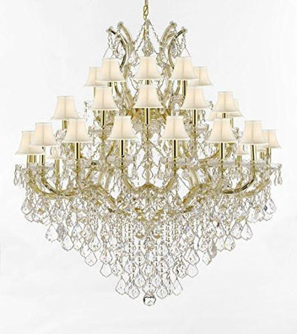 Maria Theresa Crystal Chandelier Lighting With White Shade H 44" W 44" - Perfect For An Entryway Or Foyer - Cjd-Cg/Sc/Whiteshades/2181/44
