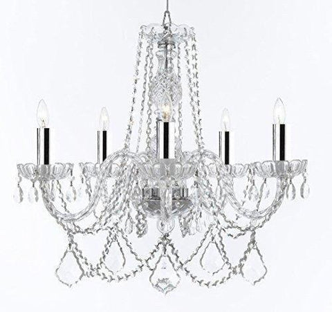 Murano Venetian Style Chandelier Crystal Lighting Fixture Pendant Ceiling Lamp for Dining Room, Bedroom, Living Room with Large, Luxe, Diamond Cut Crystals w/Chrome Sleeves! H25" X W24" - A46-B43/B94/B89/384/5DC