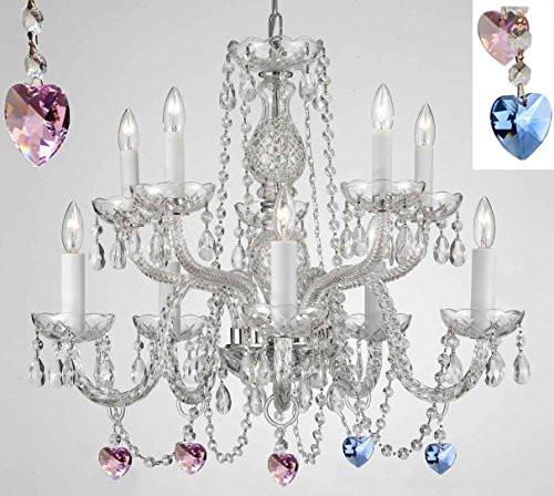 Empress Crystal (Tm) Chandelier Chandeliers Lighting With Blue And Pink Color Crystal Swag Plug In-Chandelier W/ 14' Feet Of Hanging Chain And Wire - G46-B15/B85/B21/1122/5+5