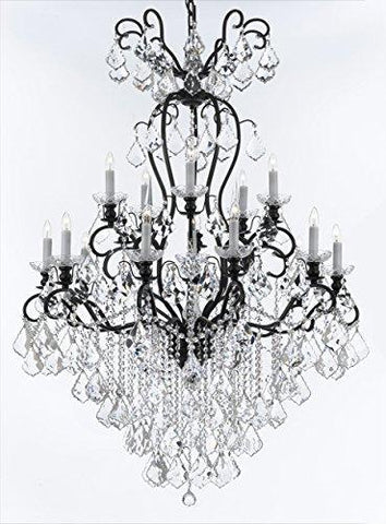 Swarovski Crystal Trimmed Wrought Iron Crystal Chandelier Lighting W38" H60" - Good for Entryway, Foyer, Living Room, Ballrooms, Catering Halls, Event Halls! - F83-B12/556/16SW