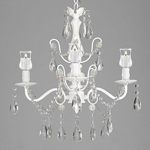 Wrought Iron & Crystal 4 Light White Chandelier Lighting W/ Candle Votives For Indoor/Outdoor Use ! Great for Outdoor Events ! Hardwire and Plug In - B31-SCL1490CW