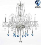 Crystal Chandelier Chandeliers Lighting with Blue Crystal Hearts w/Chrome Sleeves! H25" x W24" - G46-B43/B85/385/5