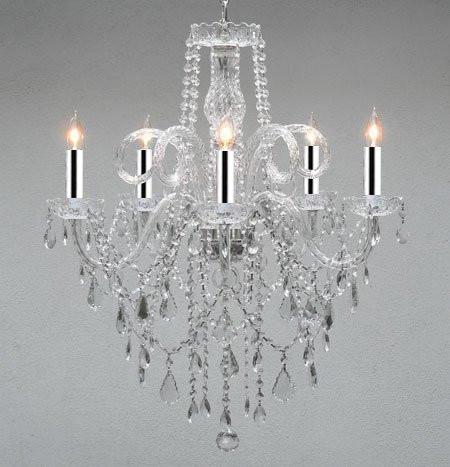 Authentic All Crystal Chandelier Chandeliers w/Chrome Sleeves! H30 X W24 - GO-A46-B43/3/385/5