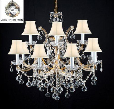 New Lighting Chandelier Chandeliers W/ Crystal Balls H 30" X W 28" With White Shades - A83-Sc/Whiteshades/B6/21532/12+1