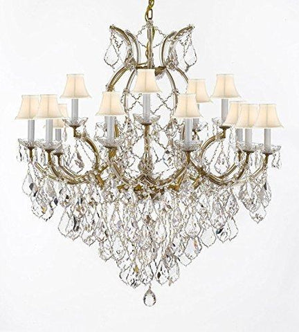 Swarovski Crystal Trimmed Maria Theresa Chandelier Lights Fixture Pendant Ceiling Lamp For Dining Room Entryway Living Room Dressed With Large Luxe Crystals H38" X W37" With Whiteshades - A83-B90/Whiteshades/21510/15+1Sw