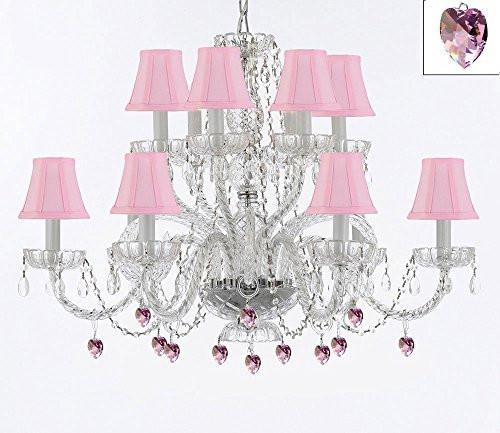 Murano Venetian Style All Empress Crystal (Tm) Chandelier With Pink Crystals And Shades - A46-B21/Sc/Pinkshades/385/6+6