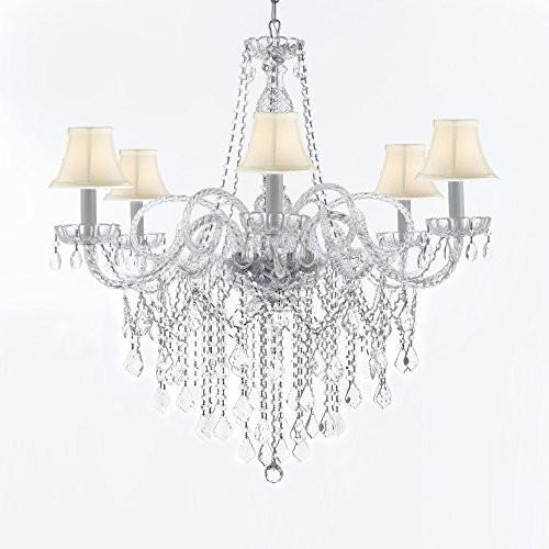 Murano Venetian Style All-Crystal Chandelier With White Shades H38" X W32" - G46-Sc/Whiteshades/B12/B67/385/6