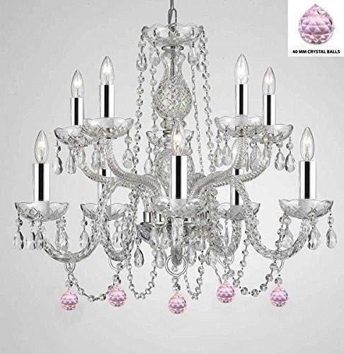Empress Crystal (Tm) Chandelier Chandeliers Lighting with Pink Color Crystal Balls w/Chrome Sleeves! - G46-B43/B76/1122/5+5