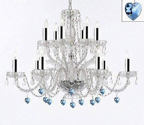 Murano Venetian Style All Empress Crystal (Tm) Chandelier with Blue Crystal w/Chrome Sleeves! - A46-B43/B85/385/6+6