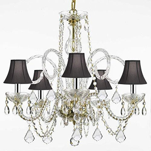 Crystal Chandelier Chandeliers Lighting with Black Shades W/Chrome Sleeves! H 25" W 24" - CJD-G46-B43/GOLD/BLACKHADES/385/5