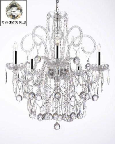 All Crystal Chandelier Lighting Chandeliers W/ 40MM Crystal Balls & Crystal ICICLES W/Chrome Sleeves! - G46-B43/B29/3/385/5