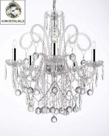All Crystal Chandelier Lighting Chandeliers W/ 40MM Crystal Balls & Crystal ICICLES W/Chrome Sleeves! - G46-B43/B29/3/385/5