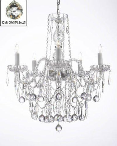 All Crystal Chandelier W/ 40Mm Crystal Balls & Crystal Icicles - G46-B29/3/384/5