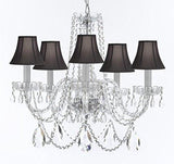 Swarovski Crystal Trimmed Murano Venetian Style Chandelier Crystal Lights Fixture Pendant Ceiling Lamp for Dining Room, Entryway , Living Room w/Large, Luxe Crystals! H25" X W24" w/ Black Shades - A46-BLACKSHADES/B93/B89/384/5SW