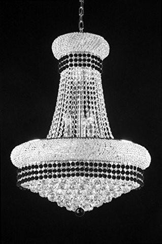 French Empire Crystal Chandelier Chandeliers Lighting Trimmed With Jet Black Crystal Good For Dining Room Foyer Entryway Family Room And More H32" X W24" - A93-B79/Silver/542/15
