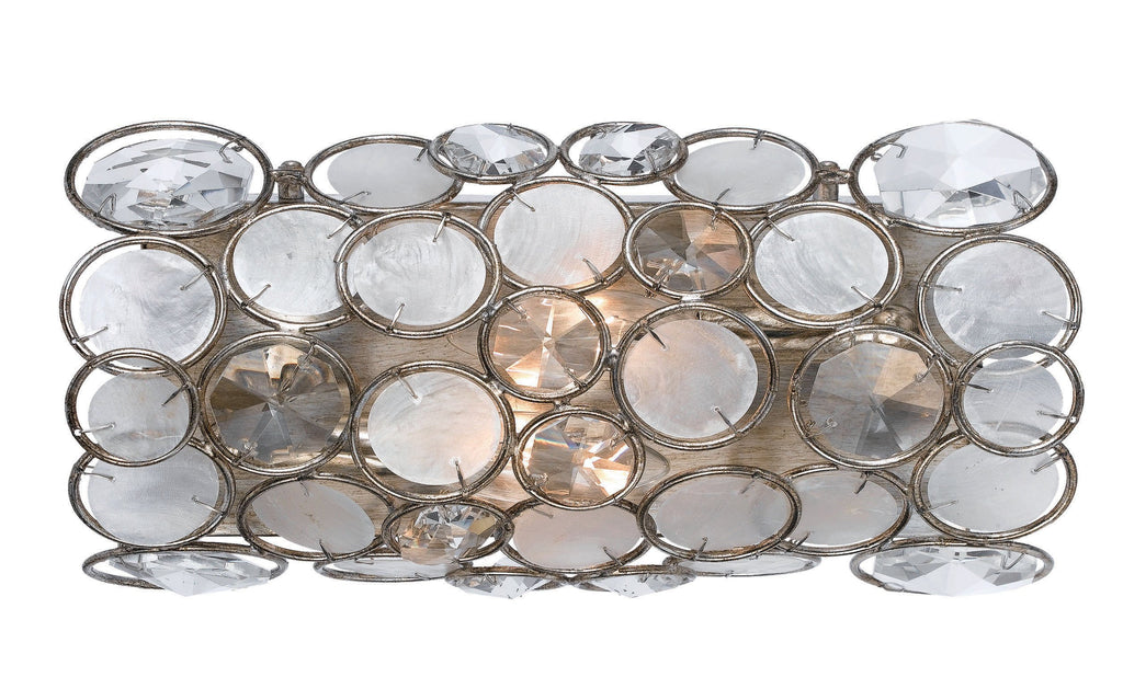 2 Light Antique Silver Eclectic Sconce Draped In Natural White Capiz Shell + Hand Cut Crystal  - C193-522-SA