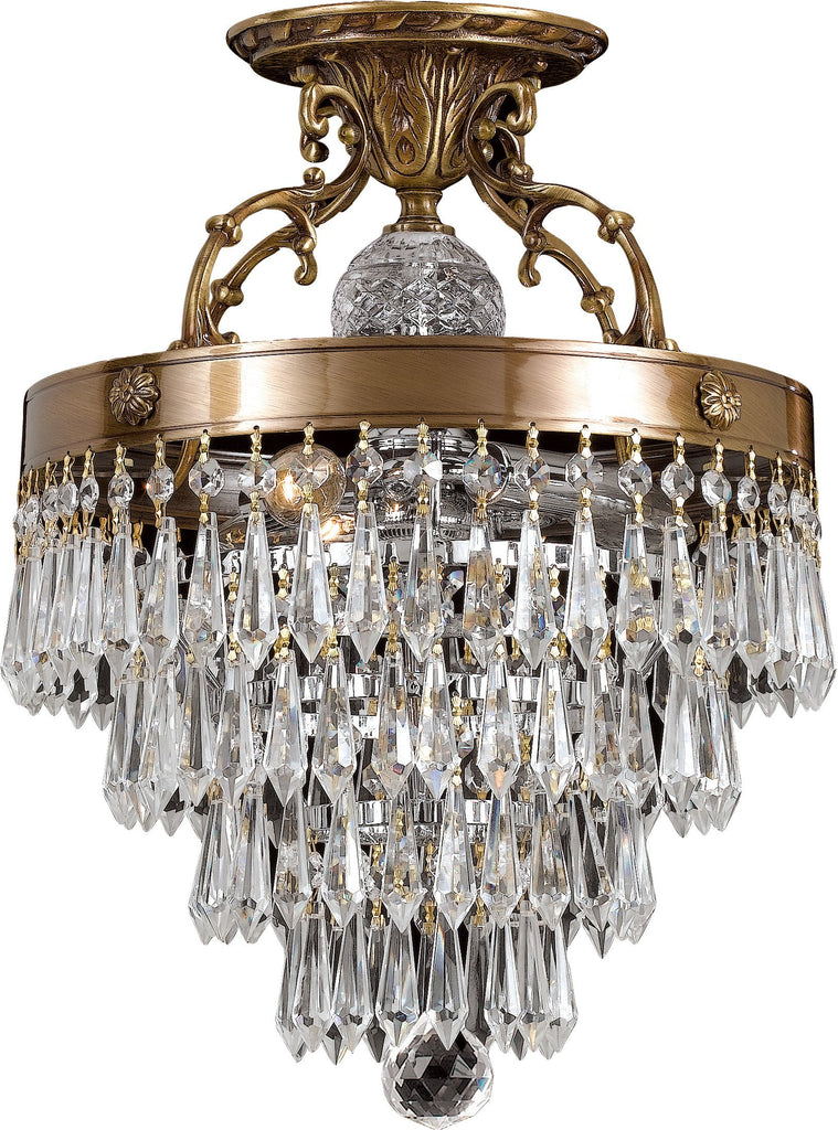3 Light Aged Brass Traditional Ceiling Mount Draped In Clear Hand Cut Crystal - C193-5273-AG-CL-MWP
