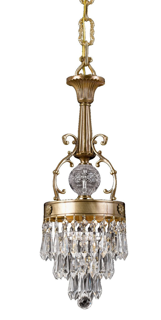 1 Light Aged Brass Traditional Mini Chandelier Draped In Clear Hand Cut Crystal - C193-5275-AG-CL-MWP