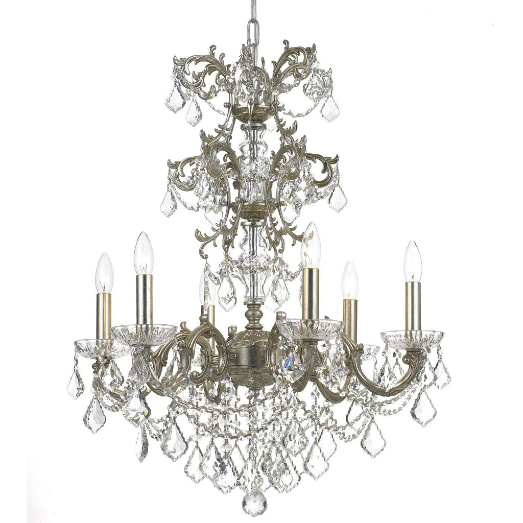 6 Light Olde Silver Traditional Chandelier Draped In Clear Hand Cut Crystal - C193-5286-OS-CL-MWP