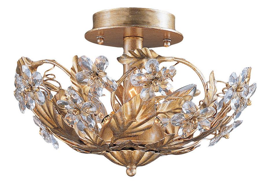 3 Light Gold Leaf Youth Ceiling Mount Draped In Clear Hand Cut Crystal - C193-5305-GL