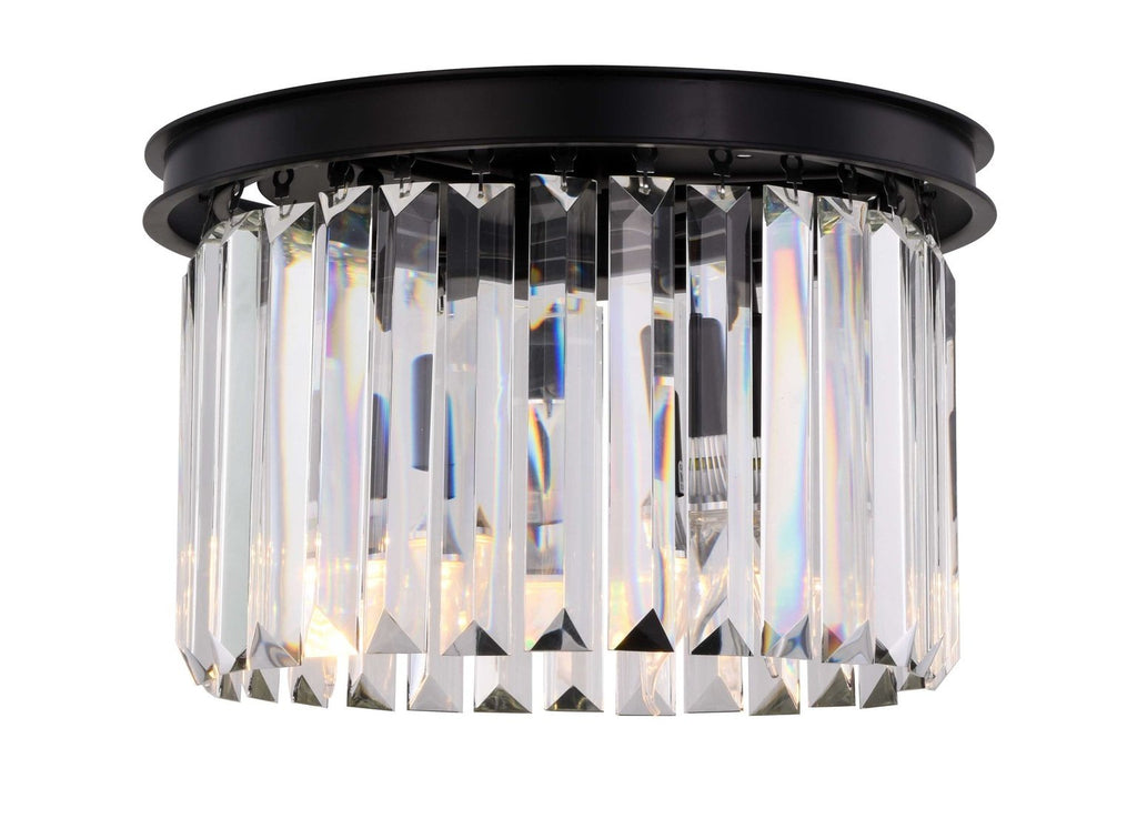 ZC121-1238F16MB/RC - Urban Classic: Sydney 3 light Matte Black Flush Mount Clear Royal Cut Crystal