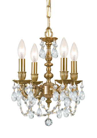 4 Light Aged Brass Traditional Mini Chandelier Draped In Clear Swarovski Strass Crystal - C193-5504-AG-CL-S