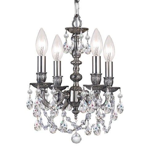 4 Light Pewter Traditional Mini Chandelier Draped In Clear Hand Cut Crystal - C193-5504-PW-CL-MWP