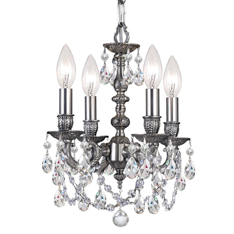 4 Light Pewter Traditional Mini Chandelier Draped In Clear Swarovski Strass Crystal - C193-5504-PW-CL-S