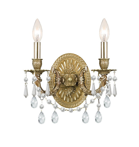 2 Light Aged Brass Traditional Sconce Draped In Clear Swarovski Strass Crystal - C193-5522-AG-CL-S