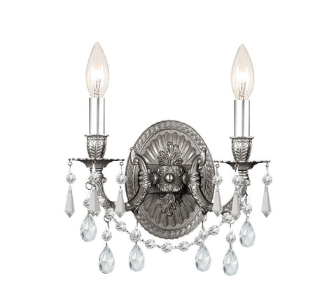 2 Light Pewter Traditional Sconce Draped In Clear Swarovski Strass Crystal - C193-5522-PW-CL-S
